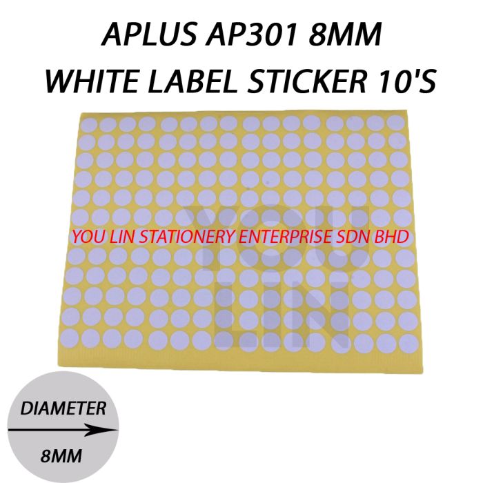 APLUS AP301 8MM White Label Sticker 10'S