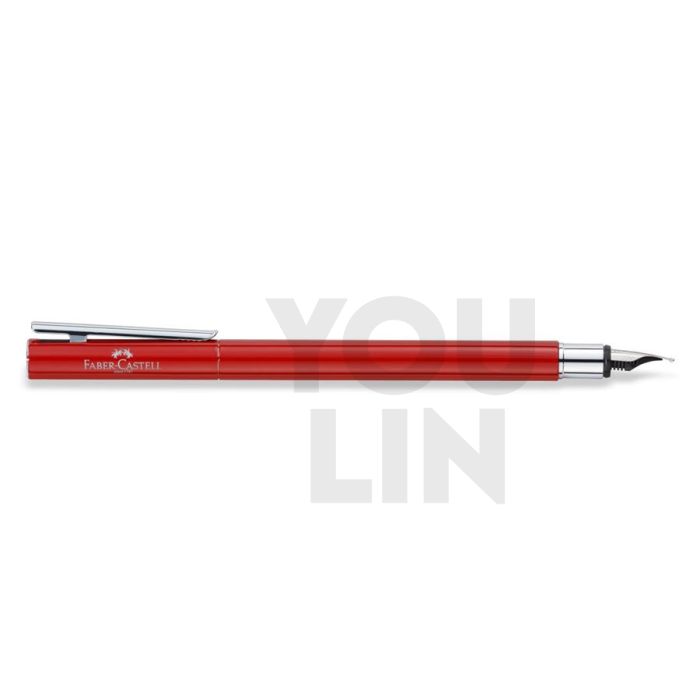 Faber Castell 342603 Neo Slim S/S Fountain Pen B - Oriental Red Shiny Chromed