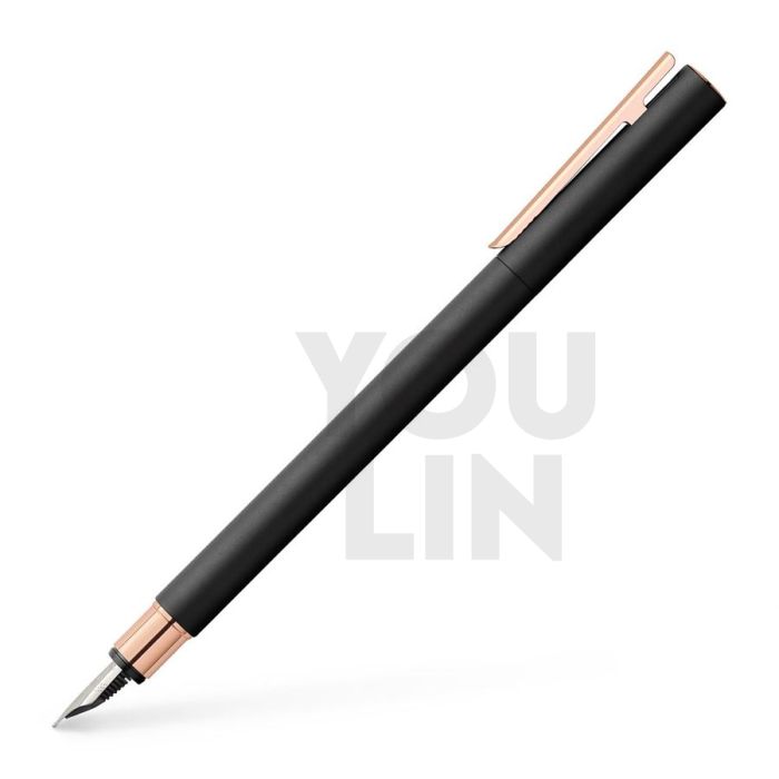 Faber Castell 343101 Neo Slim S/S Fountain Pen F - Black Matt Rose Gold Chromed