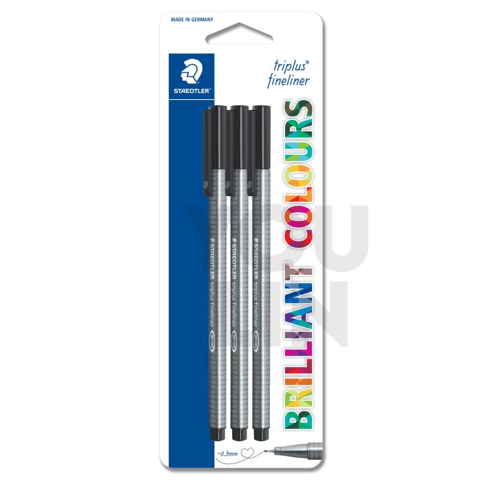 STAEDTLER 334 BK3 Triplus Fineliner Set of 3 Colors - Black Edition