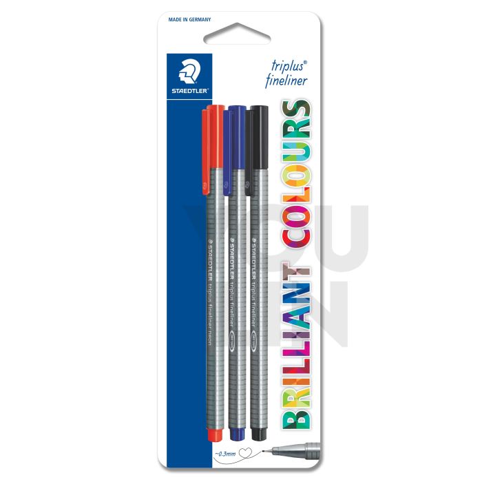 STAEDTLER 334 SBK3-1 Triplus Fineliner Set of 3 (Blk, Blu & Red)