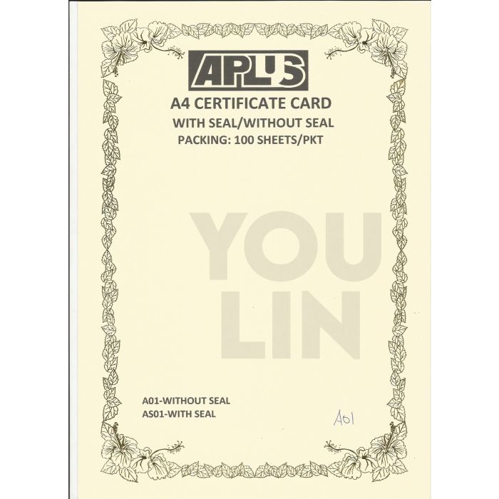 APLUS A4 160GM CERTIFICATE CARD 100'S/PKT - A01