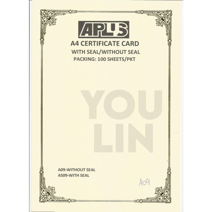 APLUS A4 160GM CERTIFICATE CARD 100'S/PKT - A09