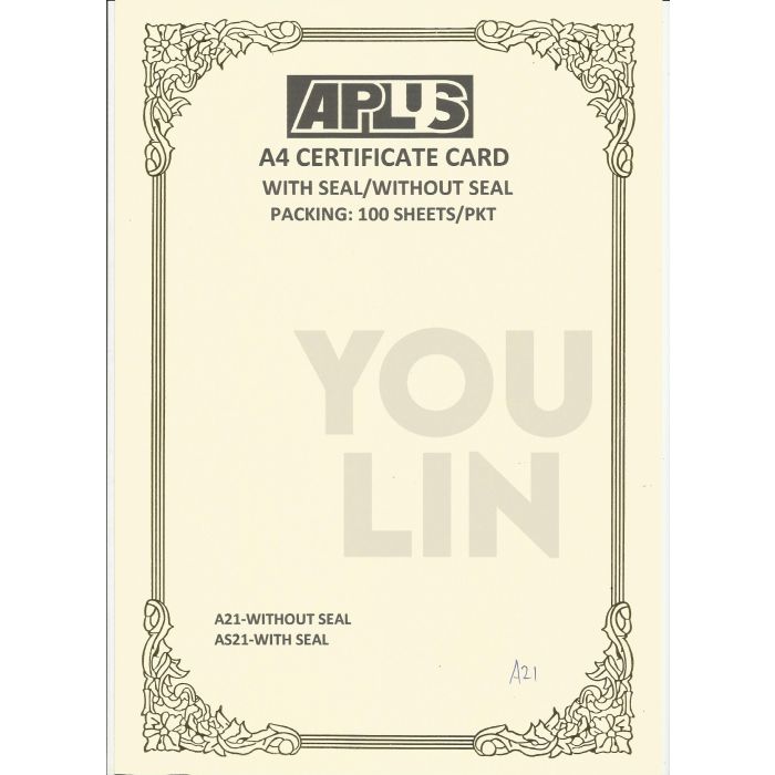 APLUS A4 160GM CERTIFICATE CARD 100'S/PKT - A21
