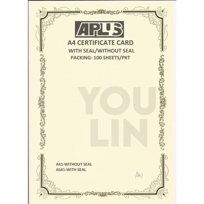 APLUS A4 160GM CERTIFICATE CARD 100'S/PKT - A41