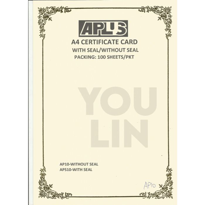 APLUS A4 160GM CERTIFICATE CARD 100'S/PKT - AP10