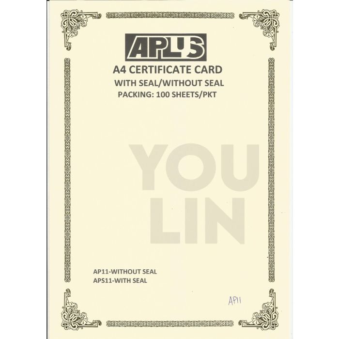 APLUS A4 160GM CERTIFICATE CARD 100'S/PKT - AP11