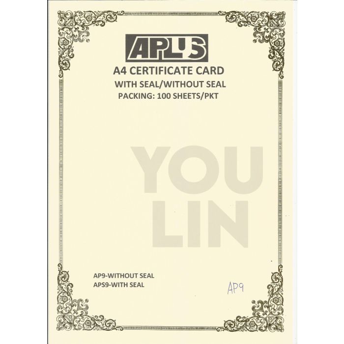APLUS A4 160GM CERTIFICATE CARD 100'S/PKT - AP9