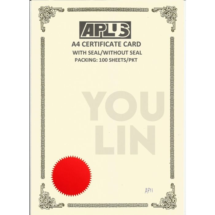 APLUS A4 160gm Certificate Card V/Seal - APS11