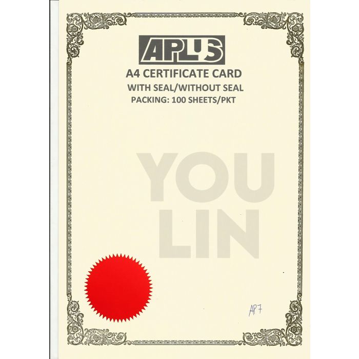 APLUS A4 160gm Certificate Card V/Seal - APS7