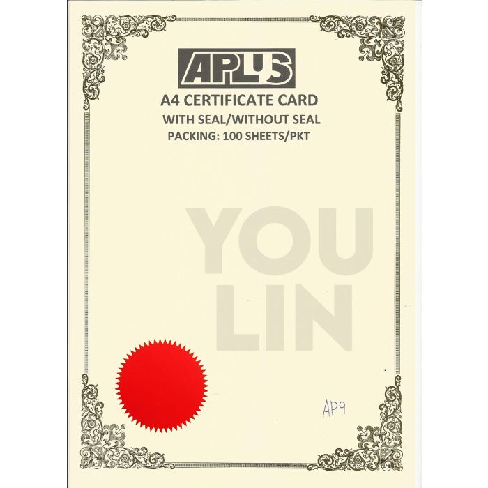APLUS A4 160gm Certificate Card V/Seal - APS9