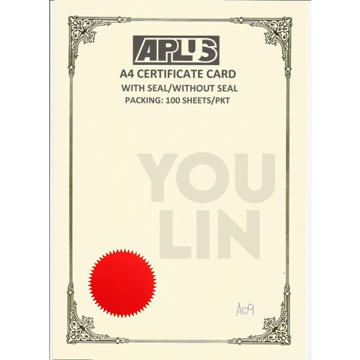 APLUS A4 160gm Certificate Card V/Seal - AS09