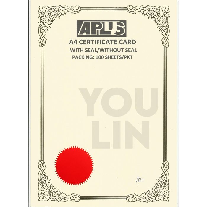 APLUS A4 160gm Certificate Card V/Seal - AS21