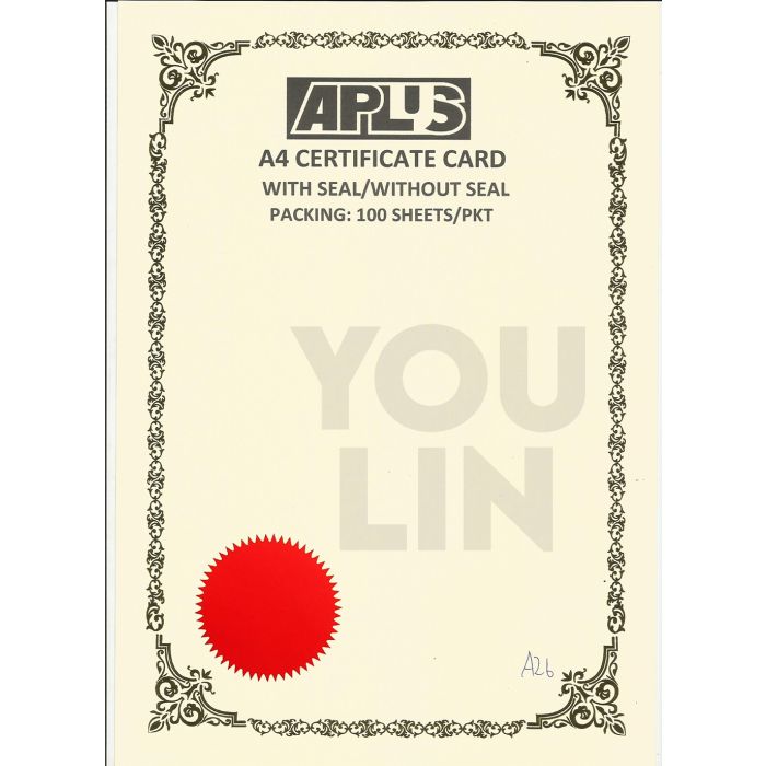 APLUS A4 160gm Certificate Card V/Seal - AS26