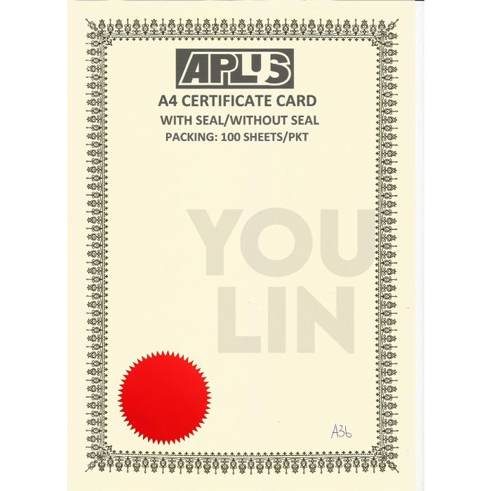 APLUS A4 160gm Certificate Card V/Seal - AS36