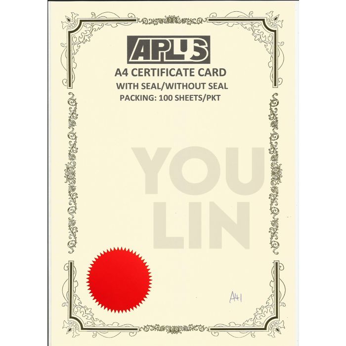 APLUS A4 160gm Certificate Card V/Seal - AS41