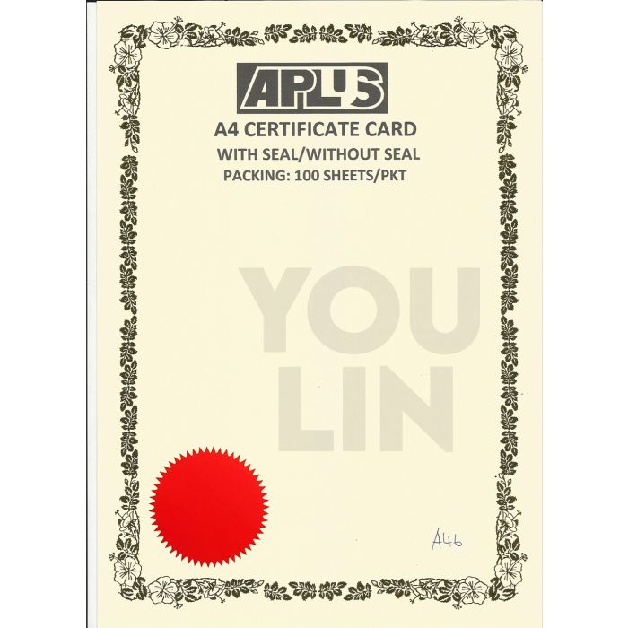 APLUS A4 160gm Certificate Card V/Seal - AS46
