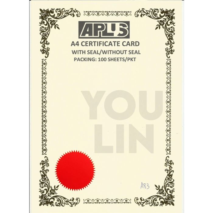 APLUS A4 160gm Certificate Card V/Seal - AS83
