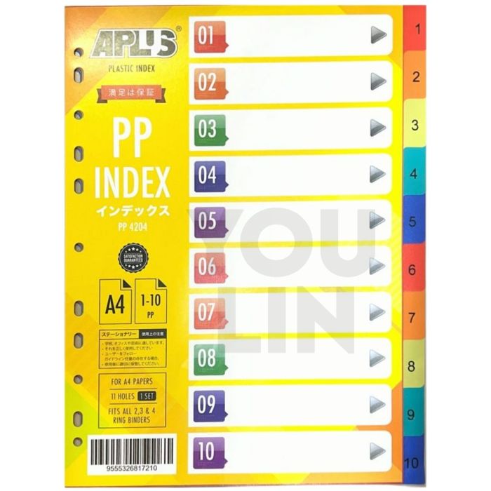 APLUS PP-4204 PP Index Divider 1-10 (Colour)