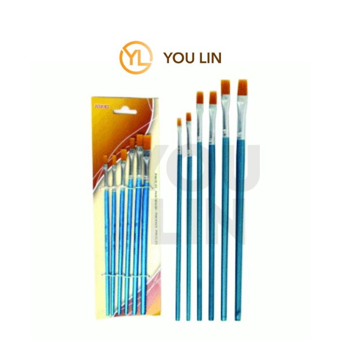 Nikki 6577 Nylon Paint Brush 6's (Square/Flat)