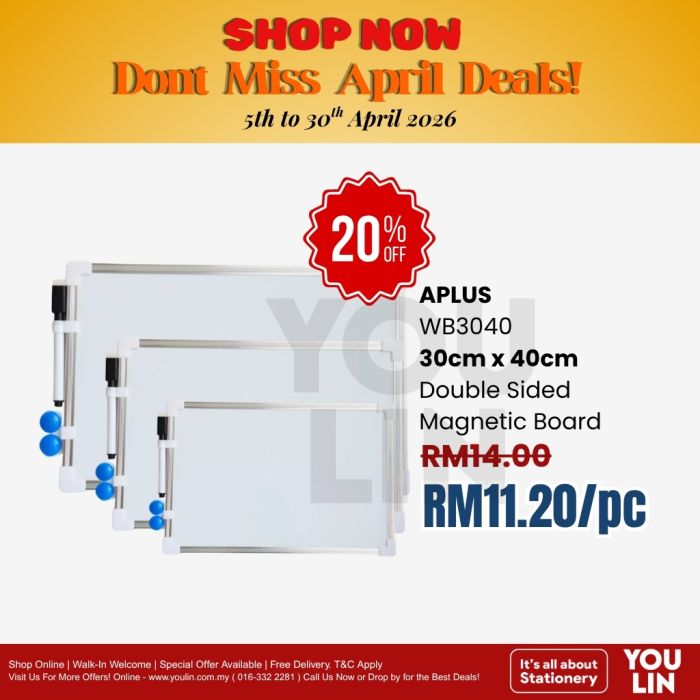 Aplus DS Magnetic Whiteboard - 30cm x 40cm
