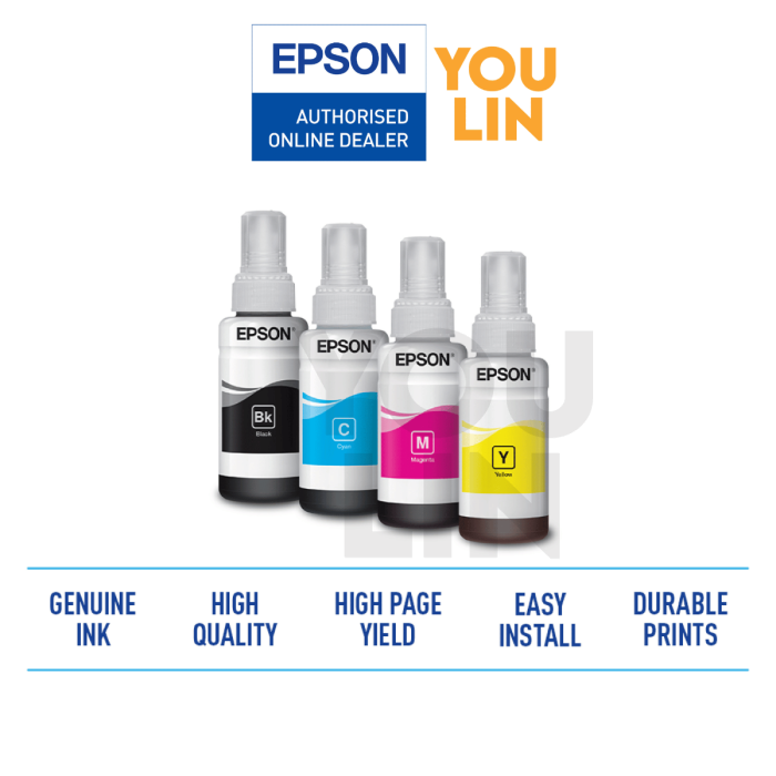 Epson T664 Ink Bottle (Black, Cyan, Magenta, Yellow)