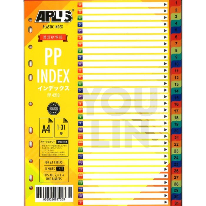 APLUS PP-4210 PP Index Divider 1-31 (Colour)