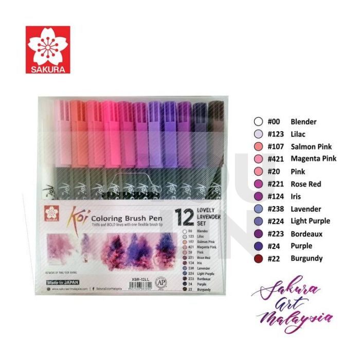Sakura Koi Colouring Brush Pen 12's Set - Lovely Lavender 