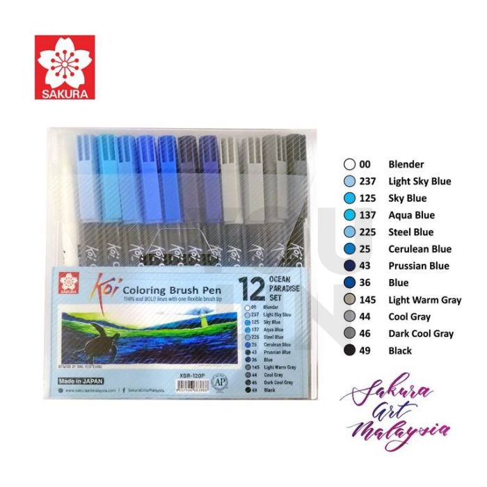 Sakura Koi Colouring Brush Pen 12's Set - Ocean Paradise 