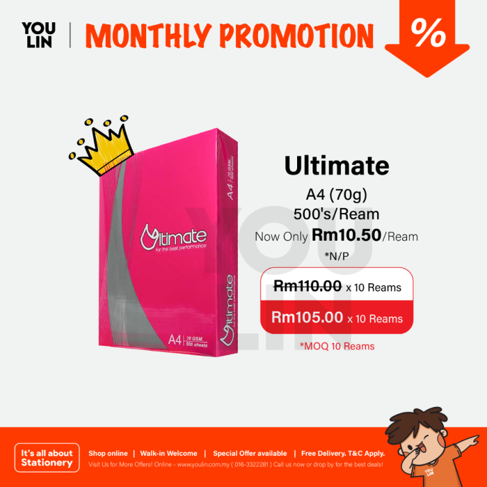 Ultimate 70gsm A4 Paper 500's/ream