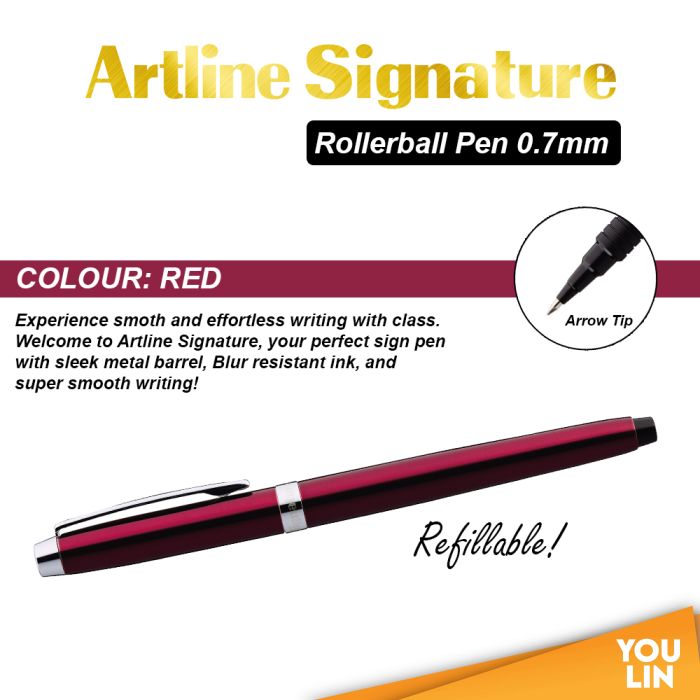 Artline EKSG-4400 Signature Roller Ball Pen 0.7mm - Red Barrel