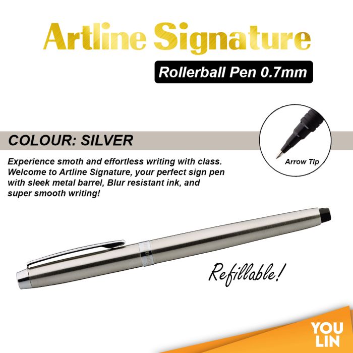 Artline EKSG-4400 Signature Roller Ball Pen 0.7mm - Silver Barrel
