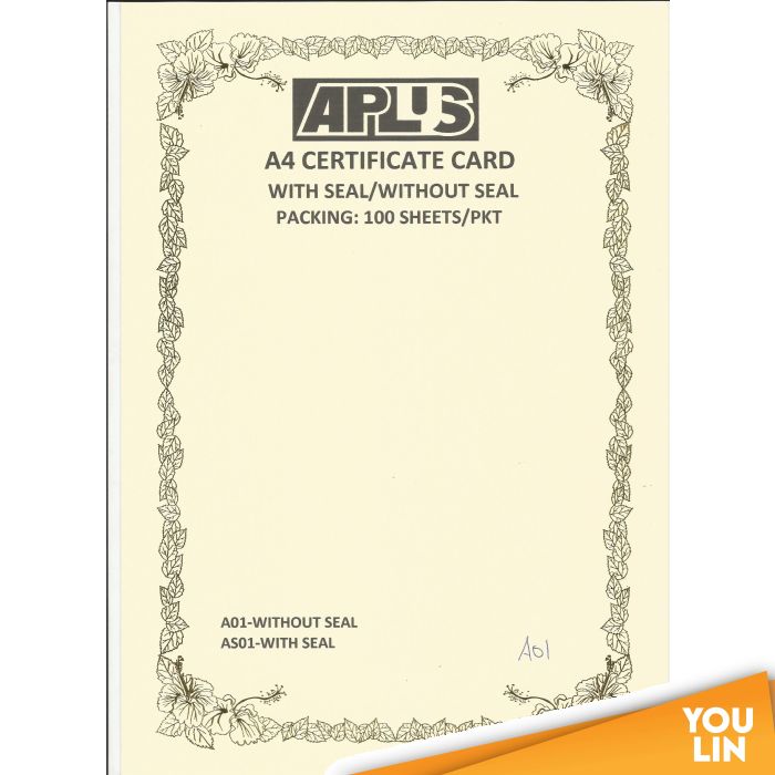 APLUS A4 160GM CERTIFICATE CARD 100'S/PKT - A01