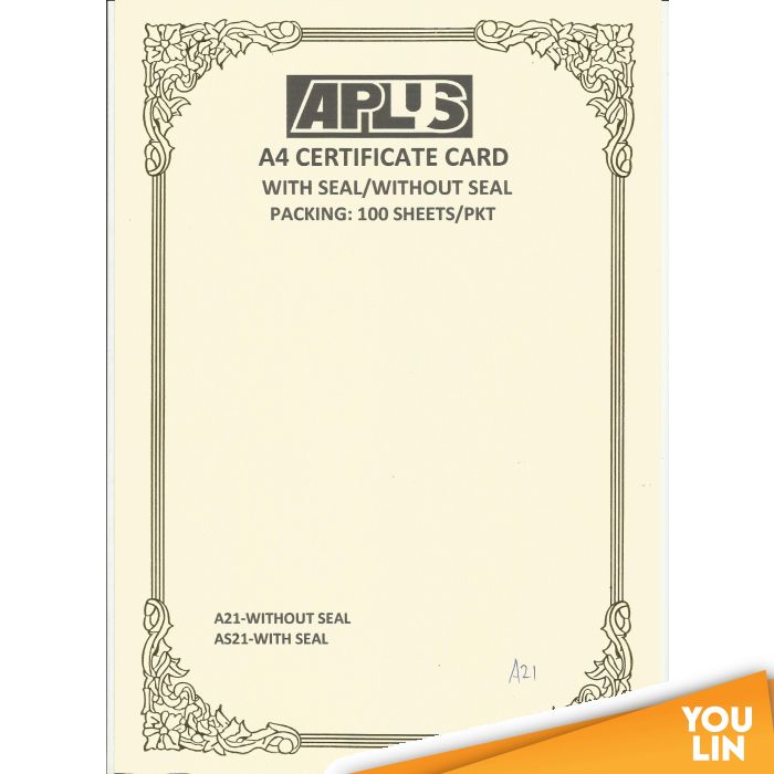 APLUS A4 160GM CERTIFICATE CARD 100'S/PKT - A21
