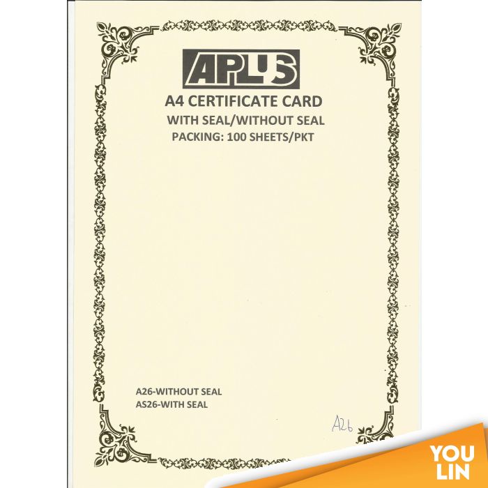 APLUS A4 160GM CERTIFICATE CARD 100'S/PKT - A26