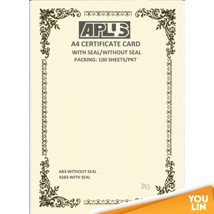 APLUS A4 160GM CERTIFICATE CARD 100'S/PKT - A83