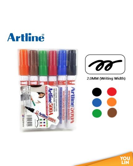 Artline 500A Whiteboard Marker Pen 2.0mm 6 Colour