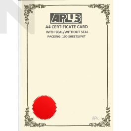 APLUS A4 160GM CERTIFICATE CARD V/Seal - APS10 - Certificate