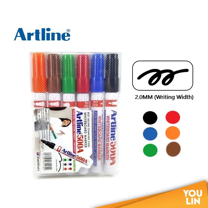 Artline 500A Whiteboard Marker Pen 2.0mm 6 Colour